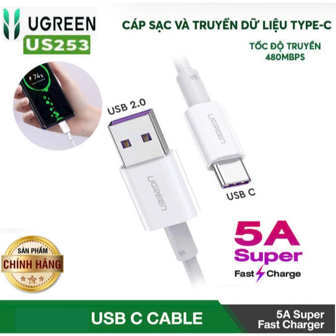 Cáp sạc USB C to USB A Ugreen 40888 40889 US253 (Sạc nhanh USB 2.0 - 5A QC3.0 40W)