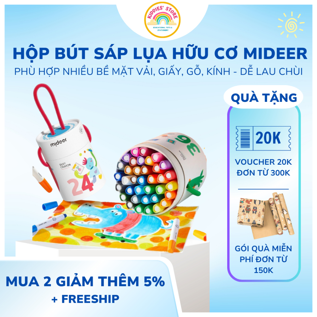 Bút Màu Sáp Lụa Hữu Cơ Mideer Silky Crayon Kèm Quai Xách Cho Bé 24 Màu