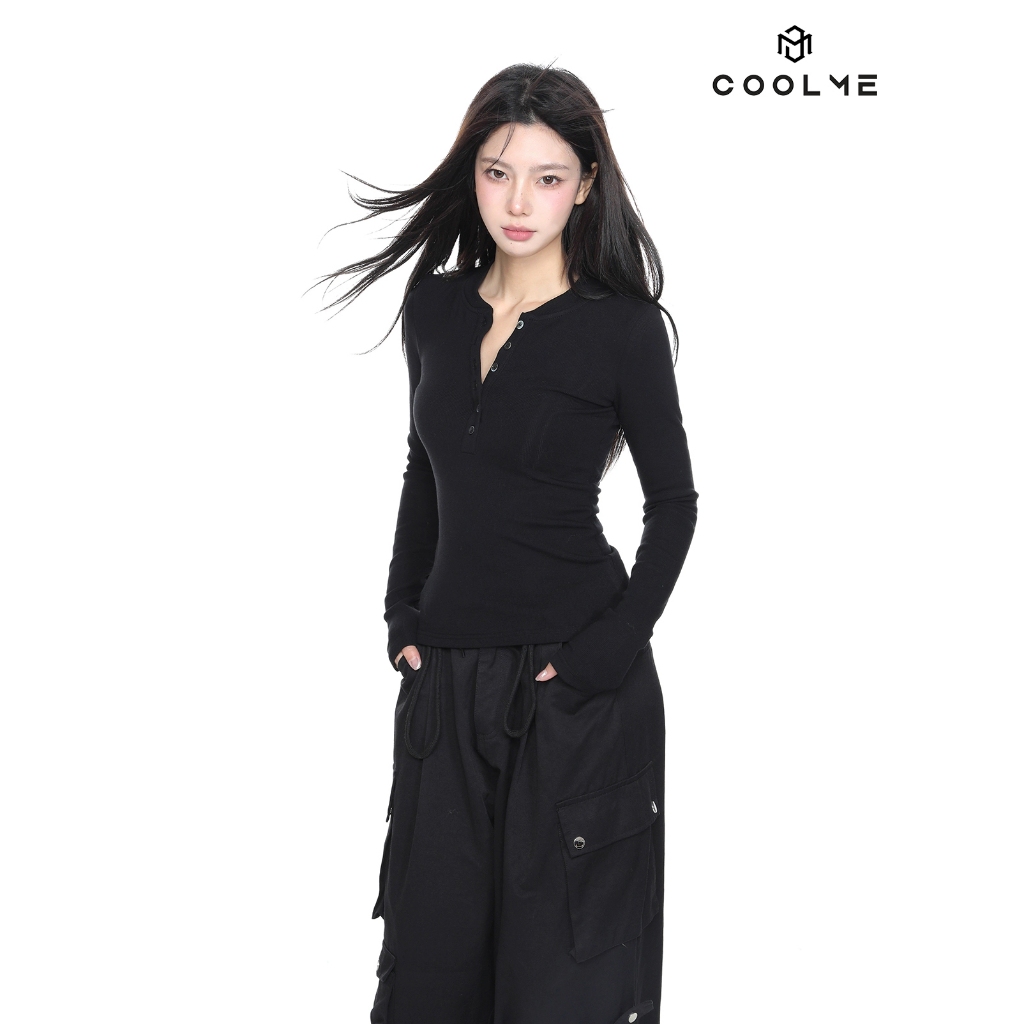 Áo thun tay dài nữ cúc xẻ Coolme, áo dài tay nữ ôm body khuy ngực chất lông thỏ tôn dáng - GLT | BigBuy360 - bigbuy360.vn