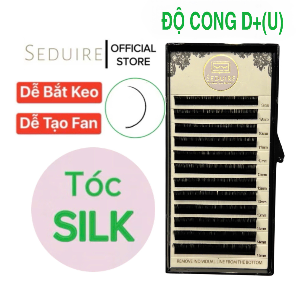 Mi khay SEDUIRE độ cong D+(U) (12 hàng), tóc SILK