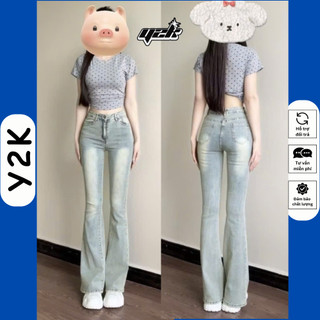  Quần Ống Loe Cho Nấm Lùn jean nữ lưng cao 90cm quần bò rin cạp cao co giãn jeans màu xám bạc Y2K 