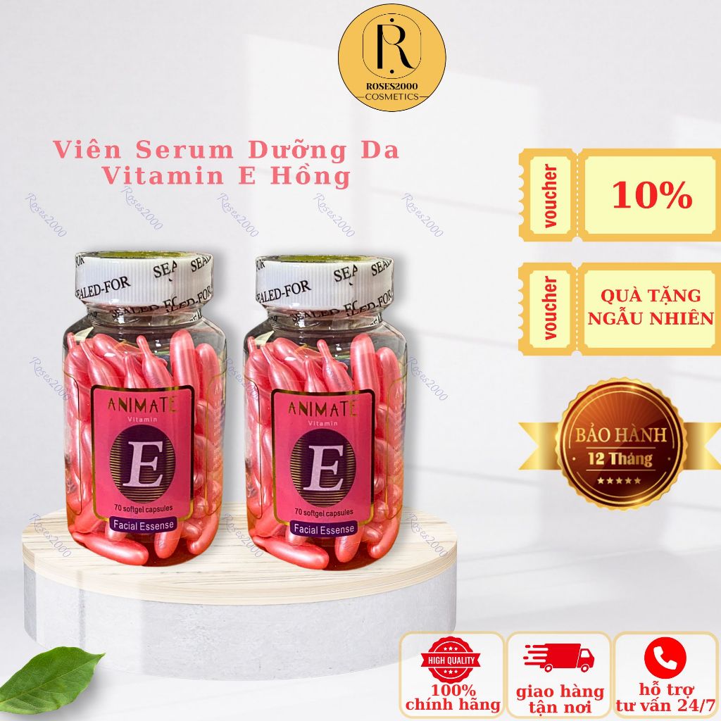Hũ 70 Viên Vitamin E Animate Hồng - Dưỡng Da Căng Mịn, Giảm Khô Ráp, Mờ Thâm Cực Nhanh