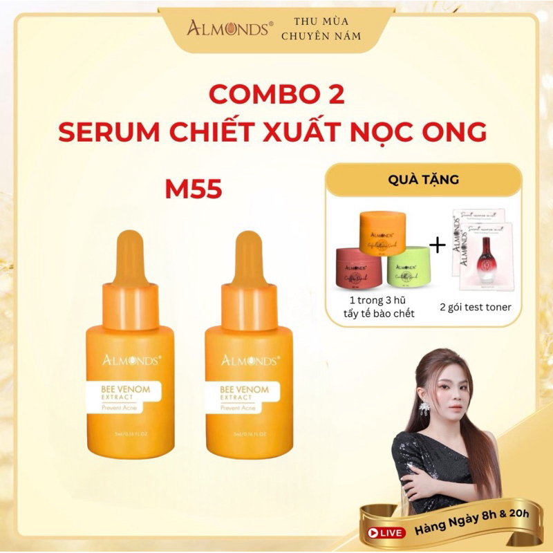 Combo 2 chai serum nọc ong Almonds hỗ trợ m.ụn