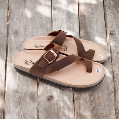DK24 - Dép Birken Đế Trấu BIOLINE Official Quai Xỏ Ngón Unisex Nam nữ Da Bò Thật