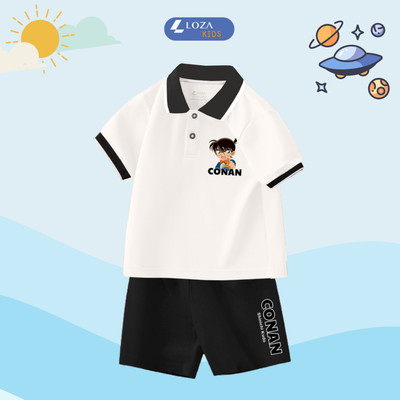 Bộ quần áo polo bé trai in hình Conan - Đồ bộc cộc tay bé trai chất liệu thun cotton - Loza Kids BV280