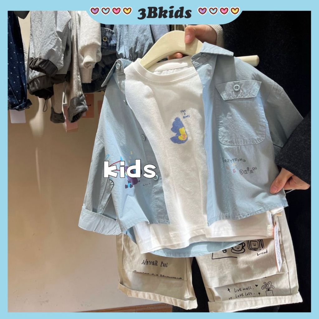 [8-21kg] Áo sơ mi bé trai QC màu xanh dương cute T24012, T24013