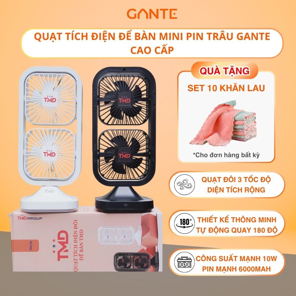 Quạt tích điện để bàn mini pin trâu GANTE quạt tích điện mini 6000mah chạy 12 tiếng nhựa abs an toàn