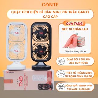 Quạt tích điện để bàn mini pin trâu GANTE quạt tích điện mini 6000mah chạy 12 tiếng nhựa abs an toàn