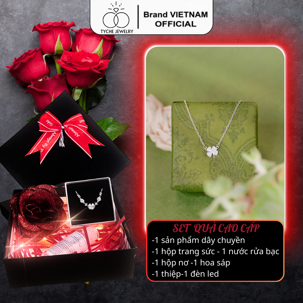 Dây chuyền bạc nữ Tyche Clover nạm đá ,chốt khóa cao cấp trẻ trung phù hợp đeo đi học, đi chơi,đi làm TYCHE JEWELRY