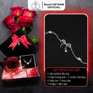  Lắc Tay bạc nữ Tyche Camellia Nơ Đính Đá Giọt Nước Rơi  Vòng Tay Đơn Giản TYCHE JEWELRY 