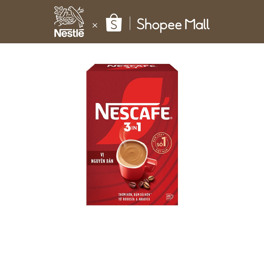 Cà phê hoà tan NESCAFE 3IN1 công thức cải tiến - vị Nguyên Bản (Hộp 20 gói x 16g)