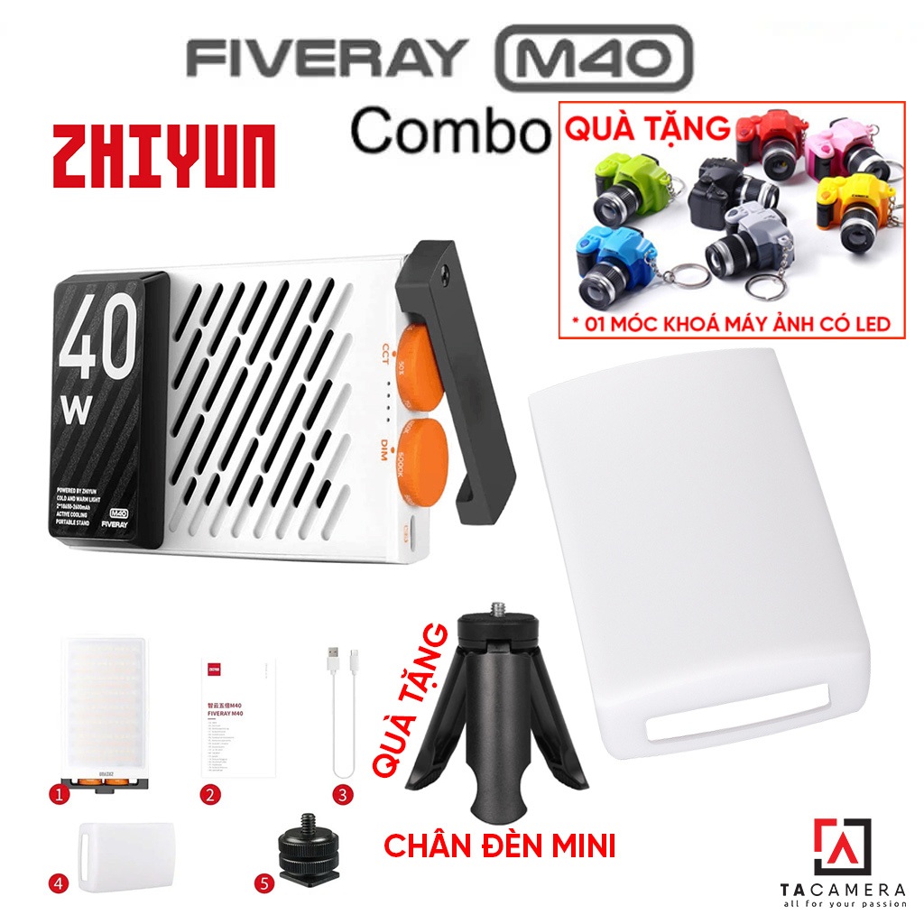 (Combo Kèm Tản) Zhiyun Fiveray M40 Pocket LED Light - 40w - Đèn LED Siêu Sáng