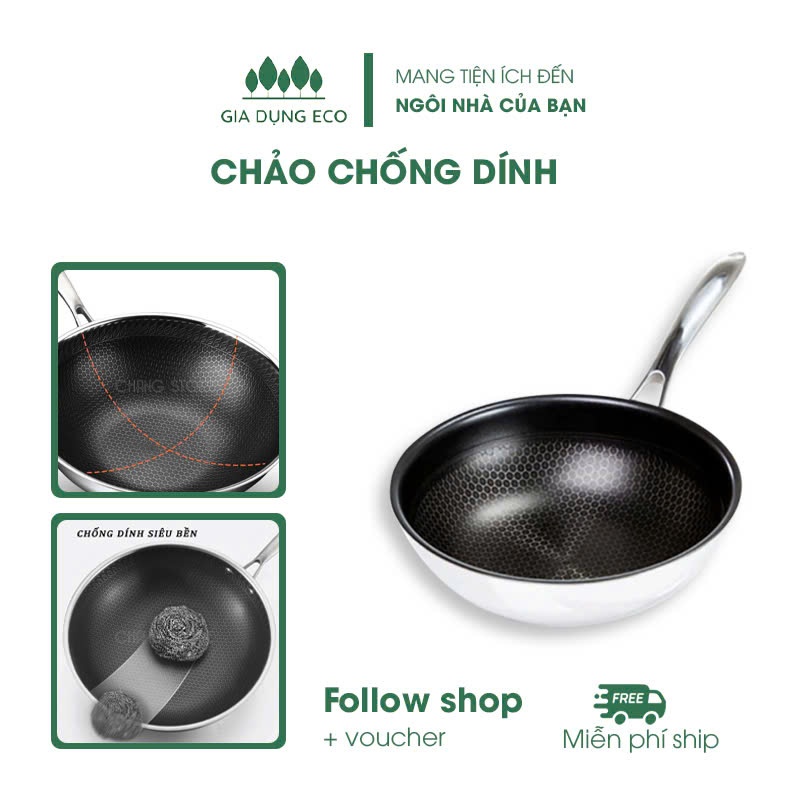Chảo Chống Dính Sâu Lòng Vân Đá Tổ Ong Hàn Quốc Dùng Được Cho Mọi Loại Bếp Chất Liệu Inox 3 Lớp Cao Cấp Tiện Dụng