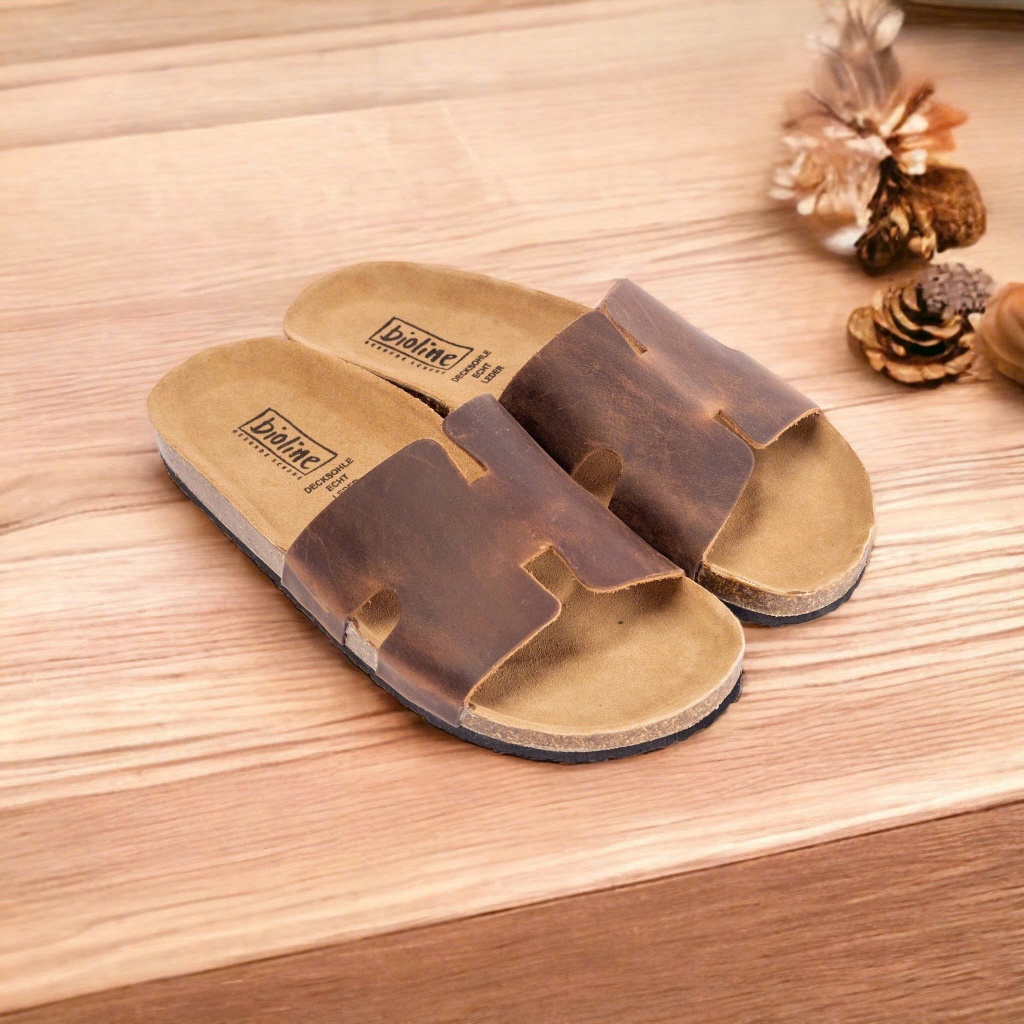 Dép Birken Đế Trấu Quai dép Da Bò Chữ H Thương Hiệu BIOLINE D04