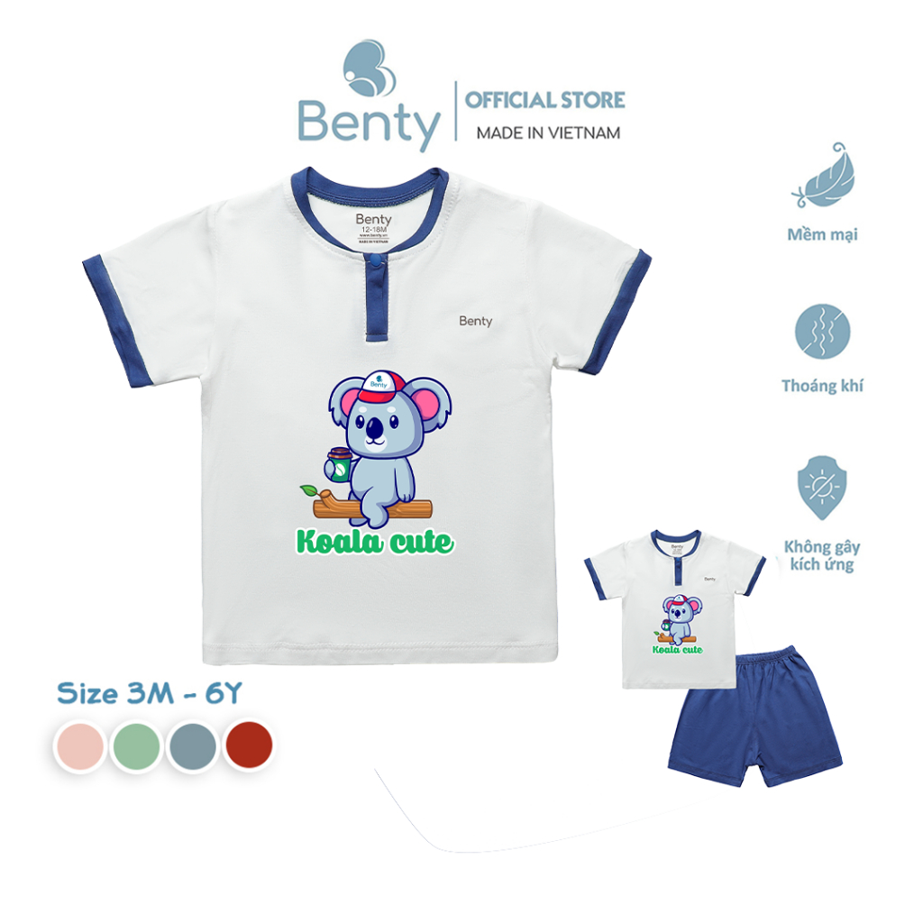 Bộ cộc tay cổ trụ in hình gấu koala BENTY BT105 đồ trẻ em cao cấp, chất liệu mềm mịn, thoáng mát