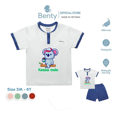 Bộ cộc tay cổ trụ in hình gấu koala BENTY BT105 đồ trẻ em cao cấp, chất liệu mềm mịn, thoáng mát