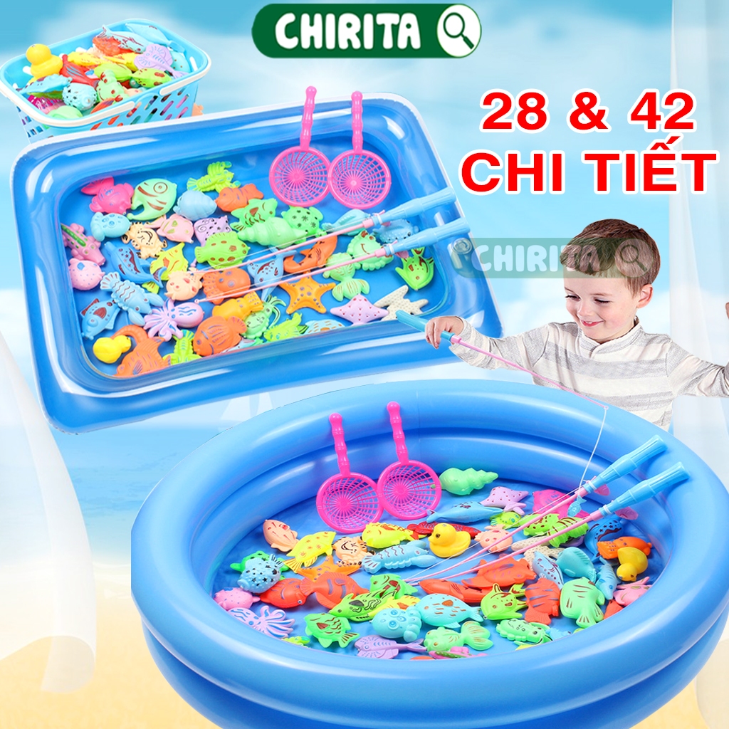 Đồ Chơi Câu Cá Cho Bé Nam Châm 42 Chi Tiết Có Bể Phao Tặng Đồ Bơm - Bộ Câu Cá Đồ Chơi Cho Bé Chirita