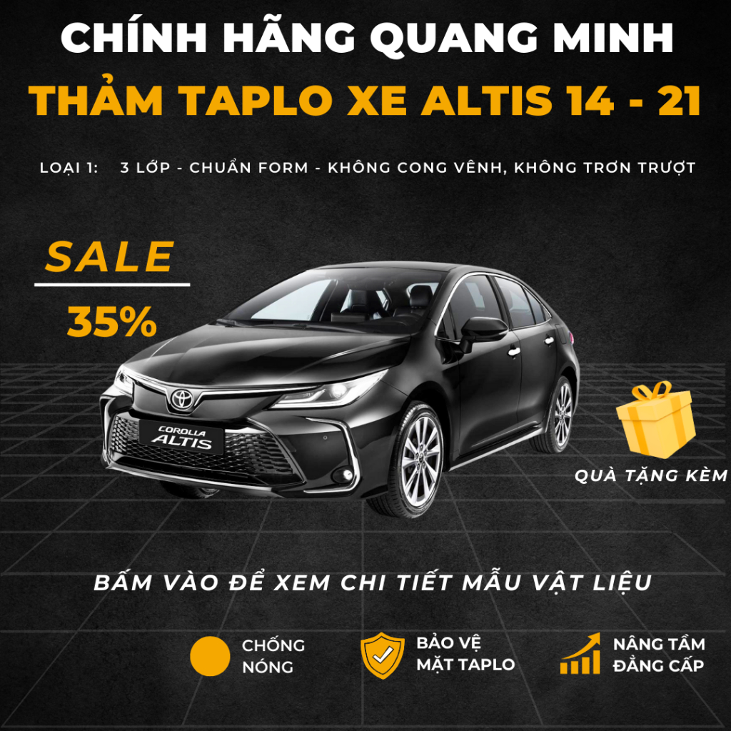 Thảm taplo ô tô, thảm taplo Toyota Altis 2014 - 2021 da carbon chính hãng QMCAR thảm k cong vênh