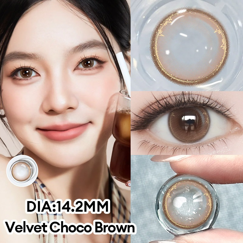 kính áp tròng MCK1 Mystic Eyes Velvet Choco Brown lens cận 6 tháng DIA 14.2mm