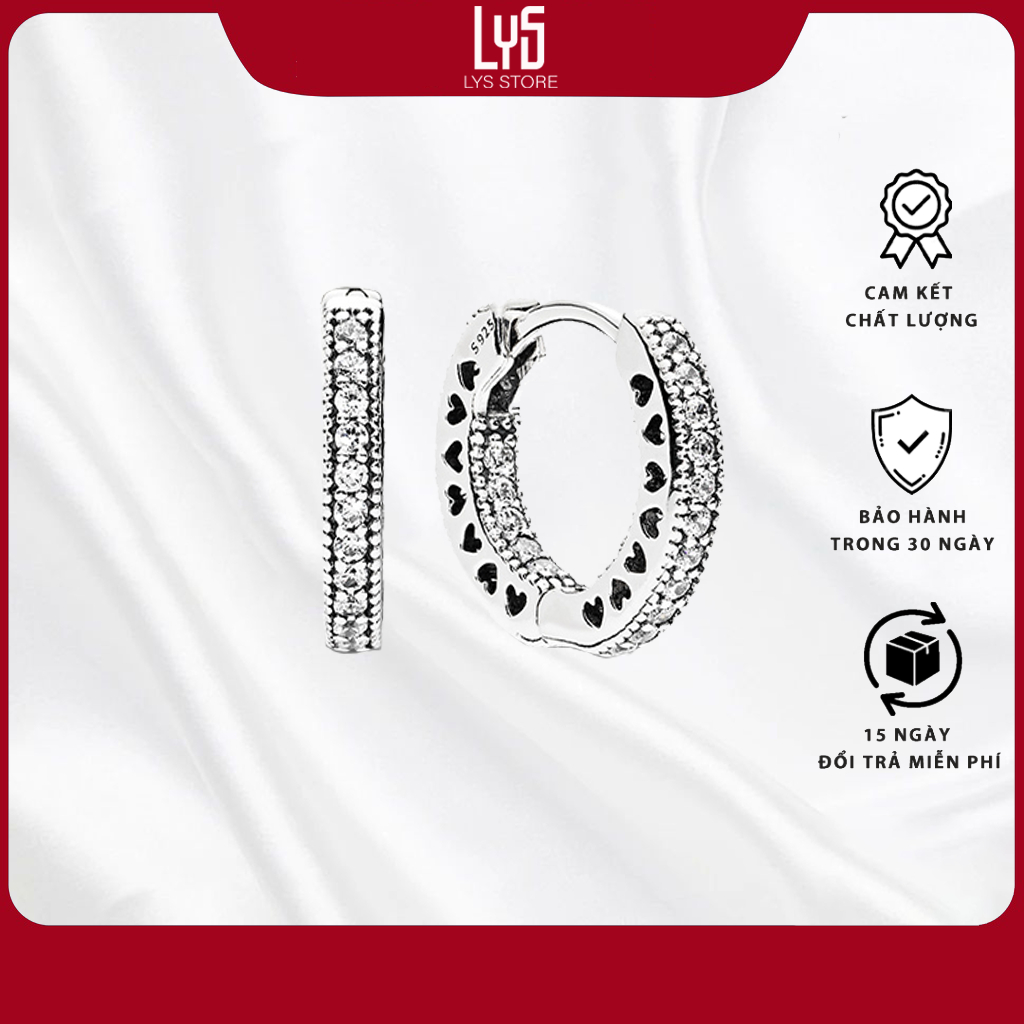 Khuyên tai bạc Lys Pavé Heart Hoop Earrings 3030 Full Box PAN