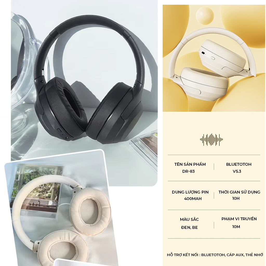 Tai Nghe Bluetooth Chụp Tai Có Mic Âm Thanh HiFi Tai Nghe Không Dây Chống Ồn Thiết Kế Sang Trọng Pin 10 Tiếng | BigBuy360 - bigbuy360.vn