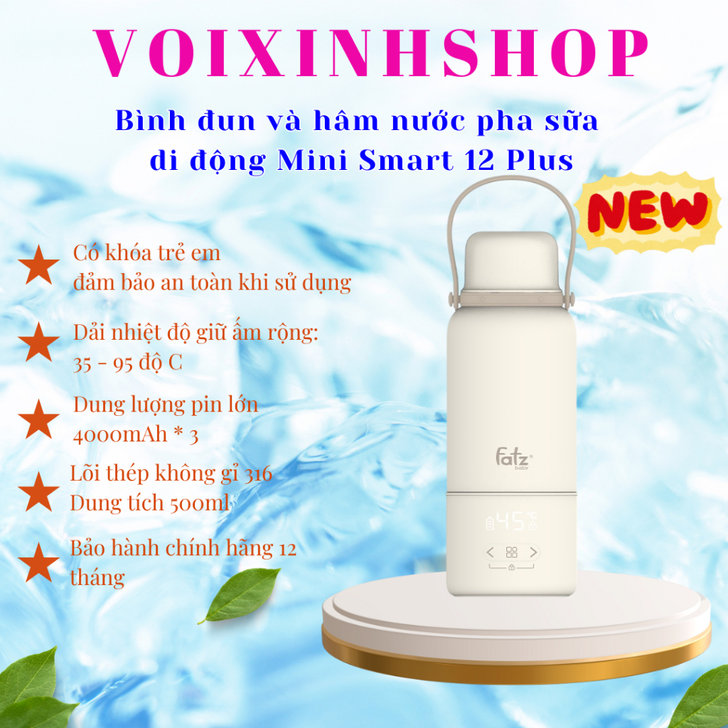 Bình đun và hâm nước pha sữa di động Fatzbaby Mini Smart 12 Plus - FB3632FD