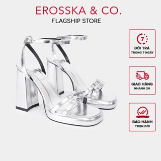  Erosska - Giày sandal cao gót nữ quai ngang phối hai nơ kiểu dáng năng động màu bạc cao 12cm - DX002 