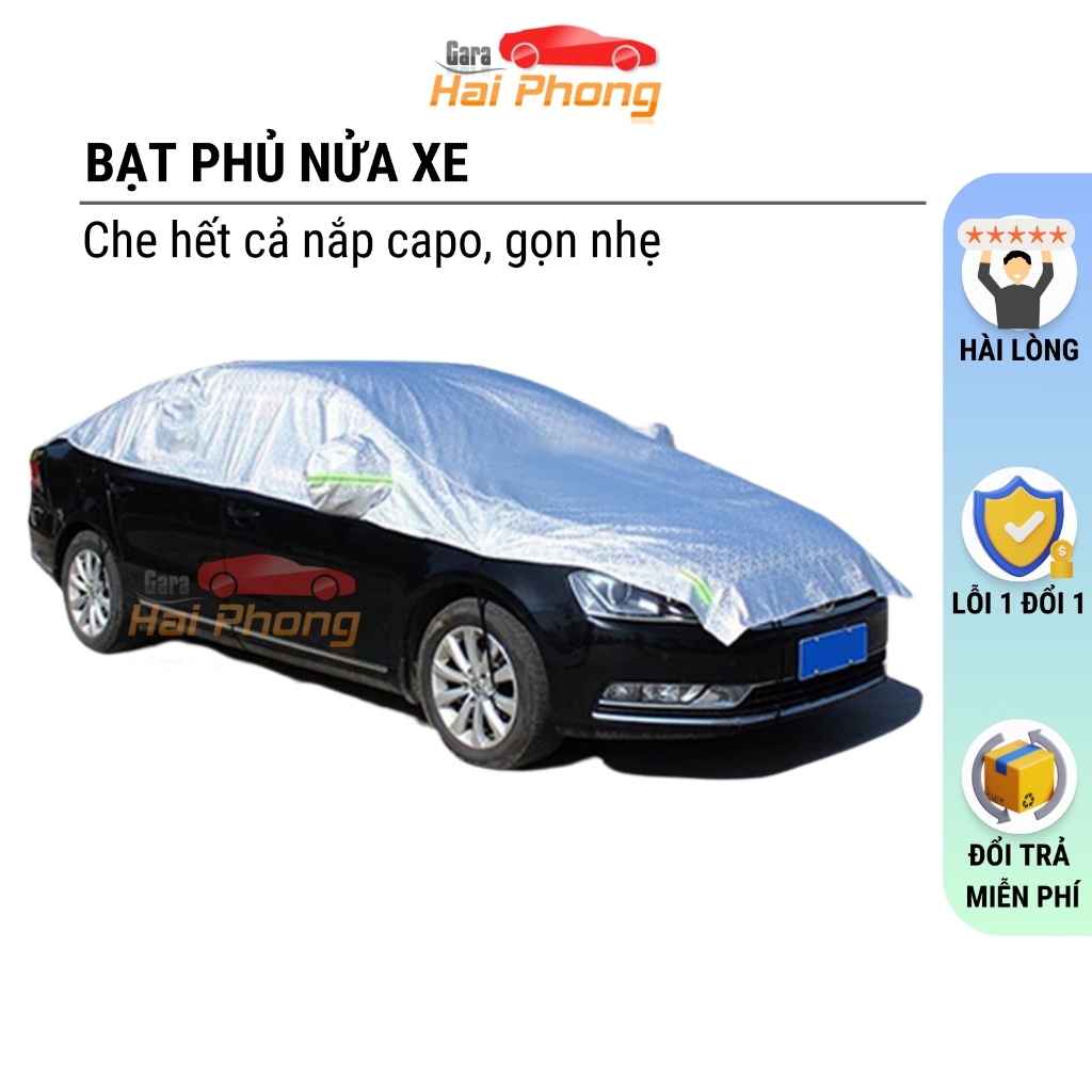Bạt trùm nửa xe ô tô tráng bạc cách nhiệt cao cấp trùm kín capo, có phản quang, chống nóng, chống xước, cho các dòng xe