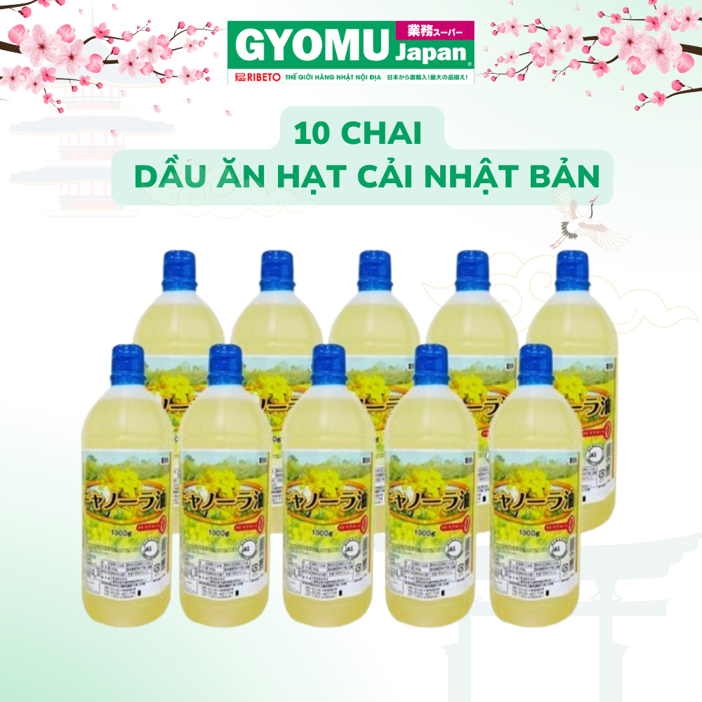   HSD T1 2027  Combo 10chai  1 thùng  Dầu ăn hạt cải Canola Nhật Bản 1000g - Gyomu Japan 
