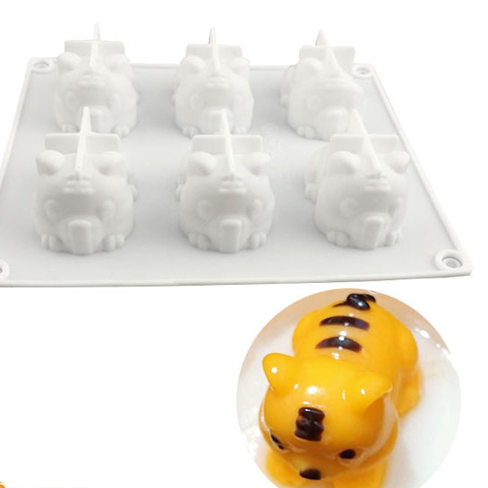 khuôn silicon 6 con hổ con cọp đổ rau câu pudding