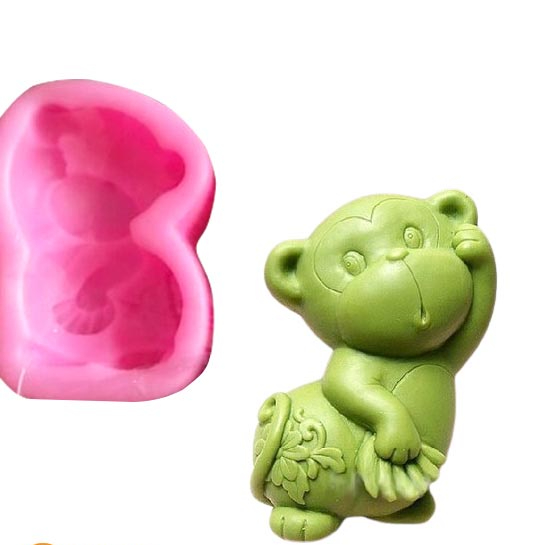 Khuôn silicon 3D con khỉ cầm nải chuối khuôn 12 con giáp
