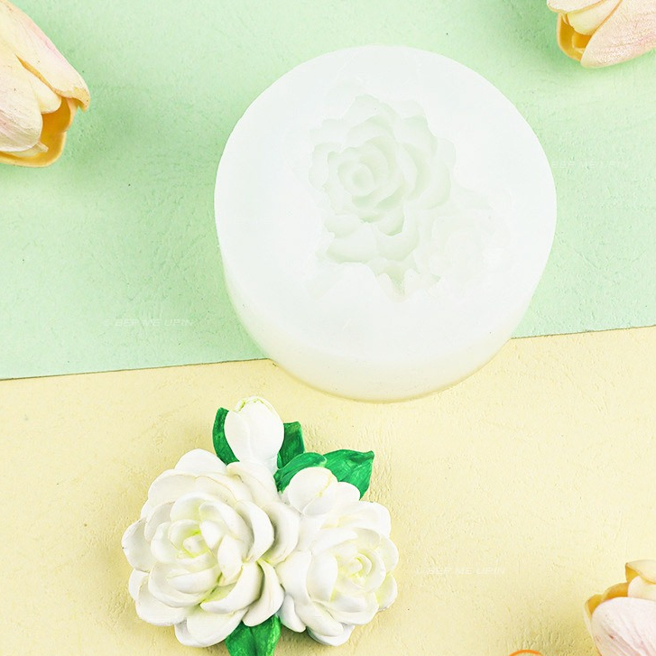 Khuôn chùm 2 hoa trà khuôn silicon hoa 7.5cm