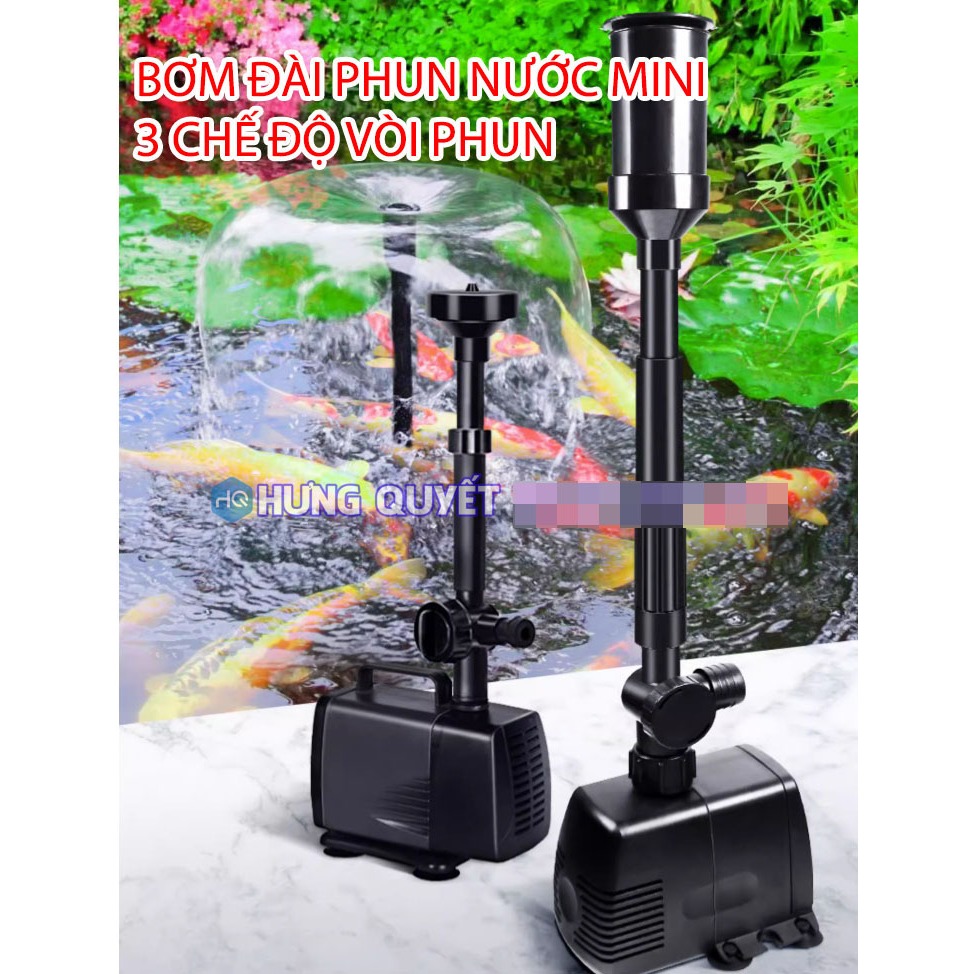 Máy bơm tạo đài phun nước mini bể ao cá cảnh với ba vòi phun khác nhau hồ cá, hồ non bộ, hồ sân vườn chậu cảnh lu bể cá