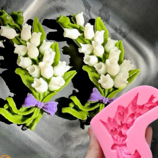 Khuôn silicon chùm hoa linh lan thắt nơ làm bánh trang trí