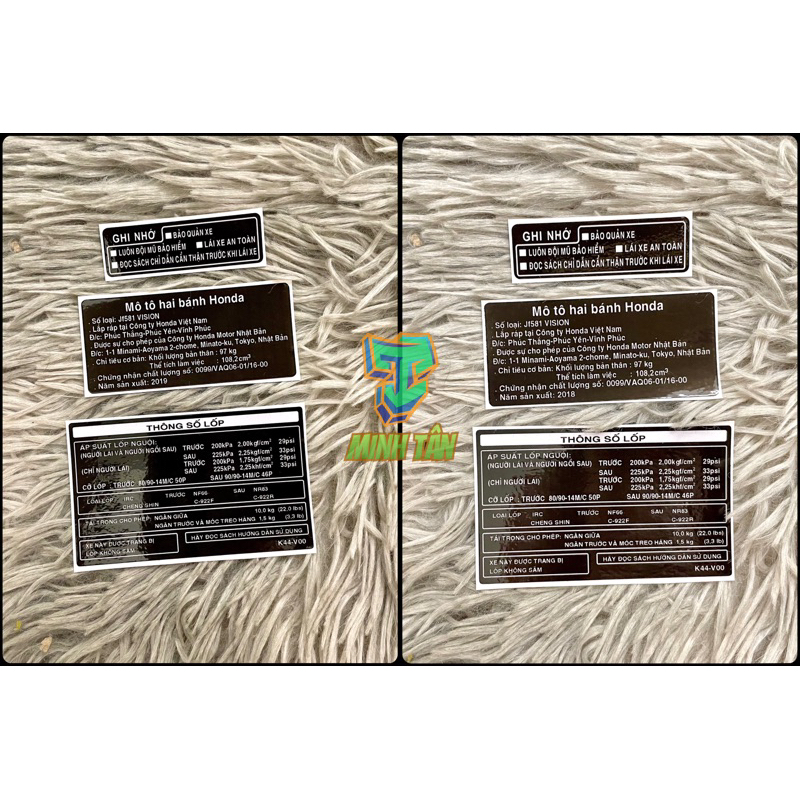 Bộ tem thông số Vision 2018 -2019