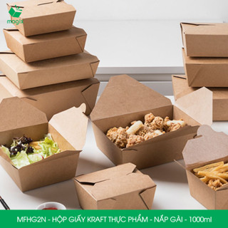  MFHG2N - Combo 50 hộp giấy kraft thực phẩm 1000ml hộp giấy nắp gập màu nâu đựng thức ăn mang đi 