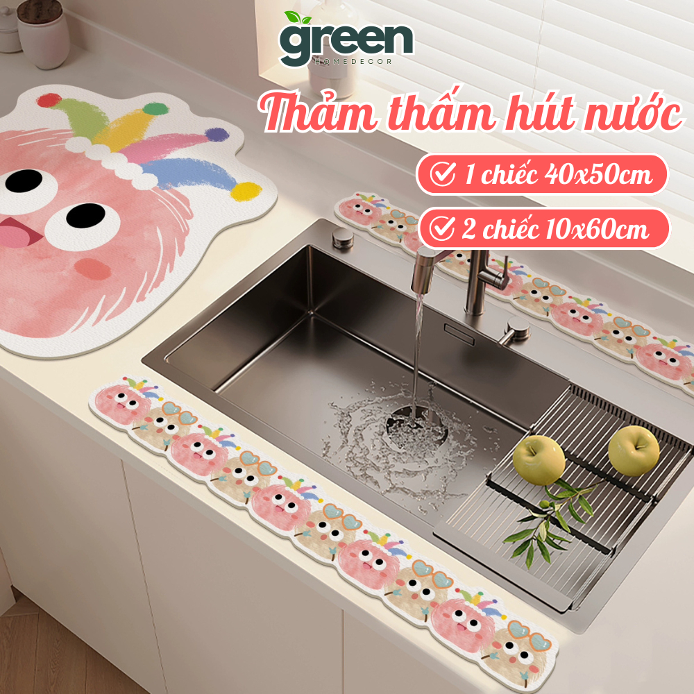 Bộ 3 Thảm Thấm Hút Nước Bồn Rửa Bát, Thảm Hút Nước Nhanh Khô Chất Liệu Da Napas Chống Trượt