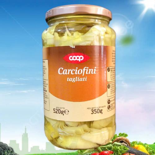 COOP ++ LỌ LỚN 520g ++ HOA A TI SÔ CẮT LÁT NGÂM DẦU HƯỚNG DƯƠNG [ITALIA] Artichoke Hearts Marinated 