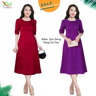 Đầm Suông A Lụa Tơ Tằm Dệt Vân Gấm Sang Trọng DL555DL556 Đầm Dự Tiệc tuổi trung niên