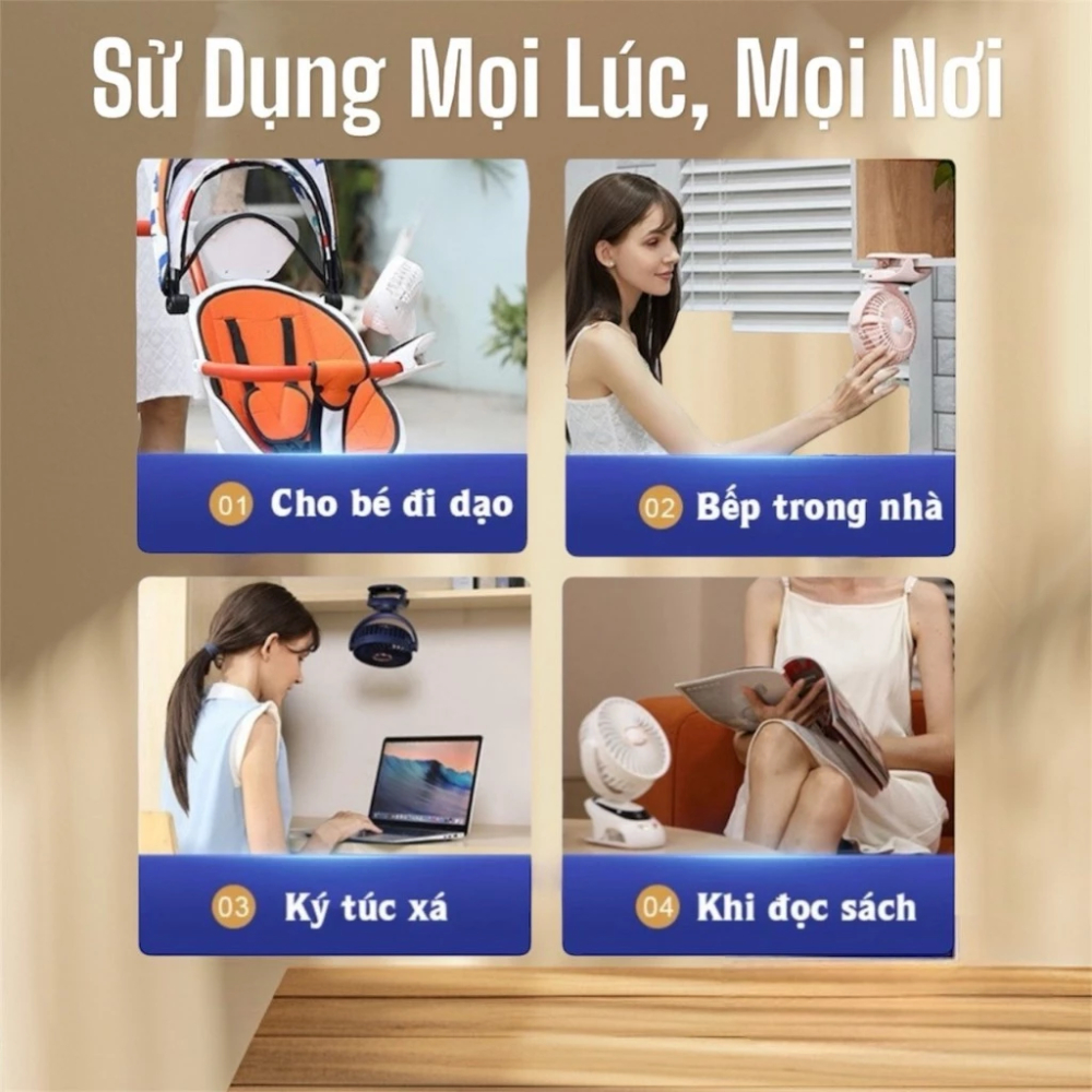 Quạt Kẹp Bàn Xoay 360 Độ Có Đèn Led -Quạt Tích Điện 5 Cấp Độ Gió Dung Lượng 10000 MHA  (DIDOOGLT) | BigBuy360 - bigbuy360.vn