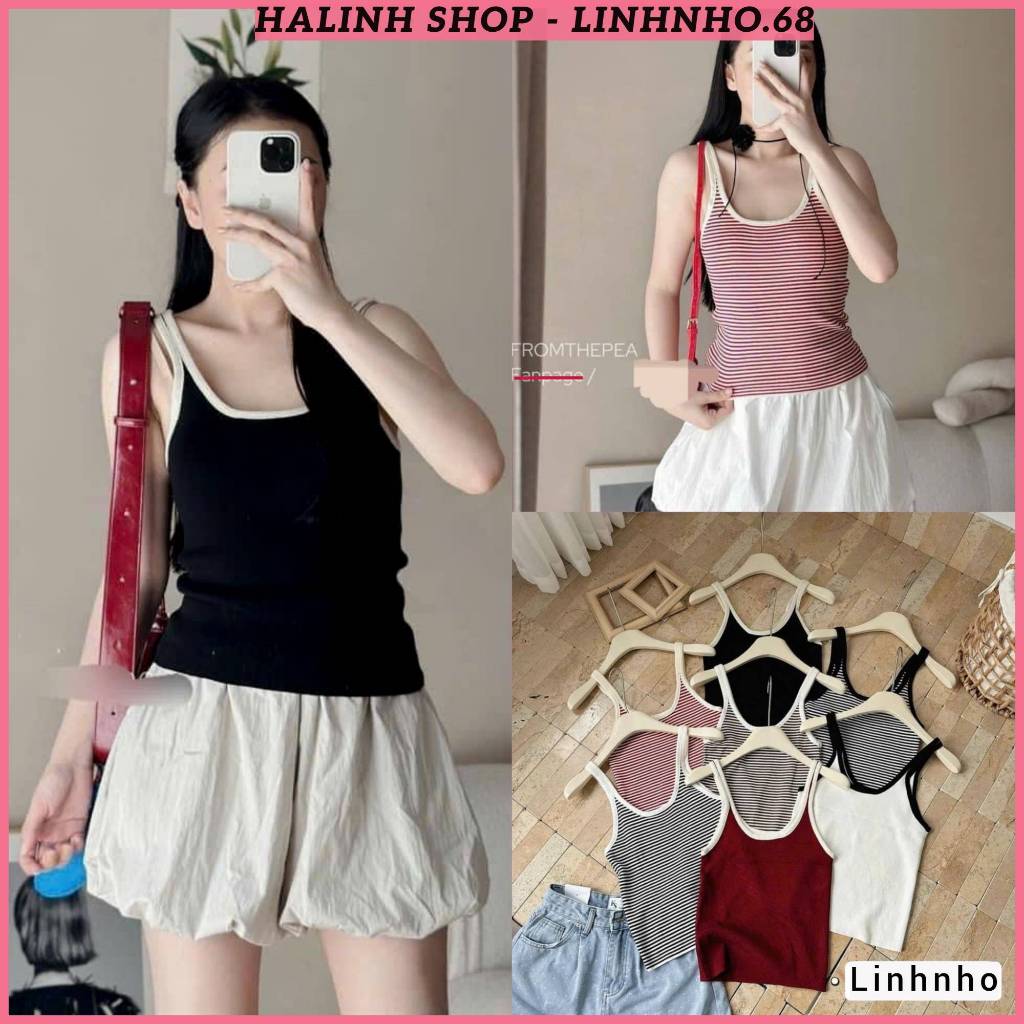 Áo 2 Dây 3 Lỗ Nữ Phối Viền Form Ngắn Hàng Qc Giá Rẻ - Halinh Shop - Áo 3 Lỗ Viền Quốc Dân