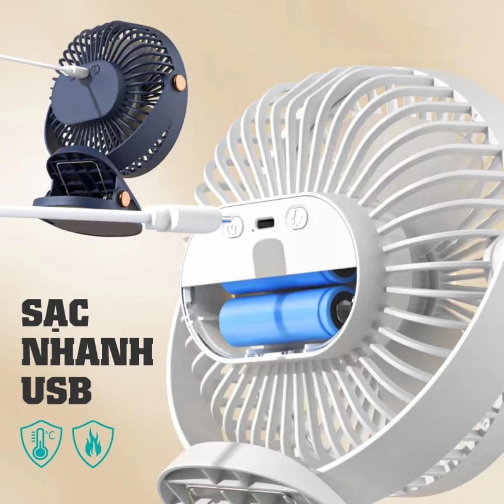 Quạt Kẹp Bàn Xoay 360 Độ Có Đèn Led -Quạt Tích Điện 5 Cấp Độ Gió Dung Lượng 10000 MHA  (DIDOOGLT) | BigBuy360 - bigbuy360.vn
