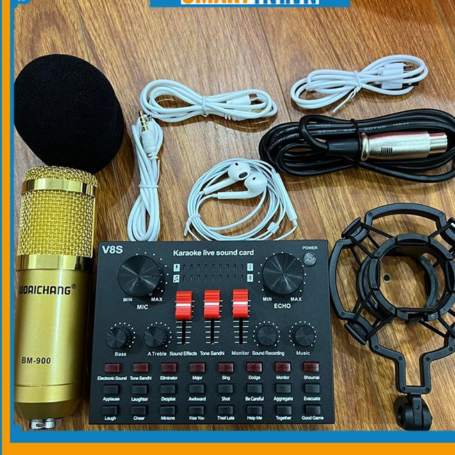 Bộ Micro thu âm BM900 và sound card âm thanh V8S+ tặng kèm tai nghe