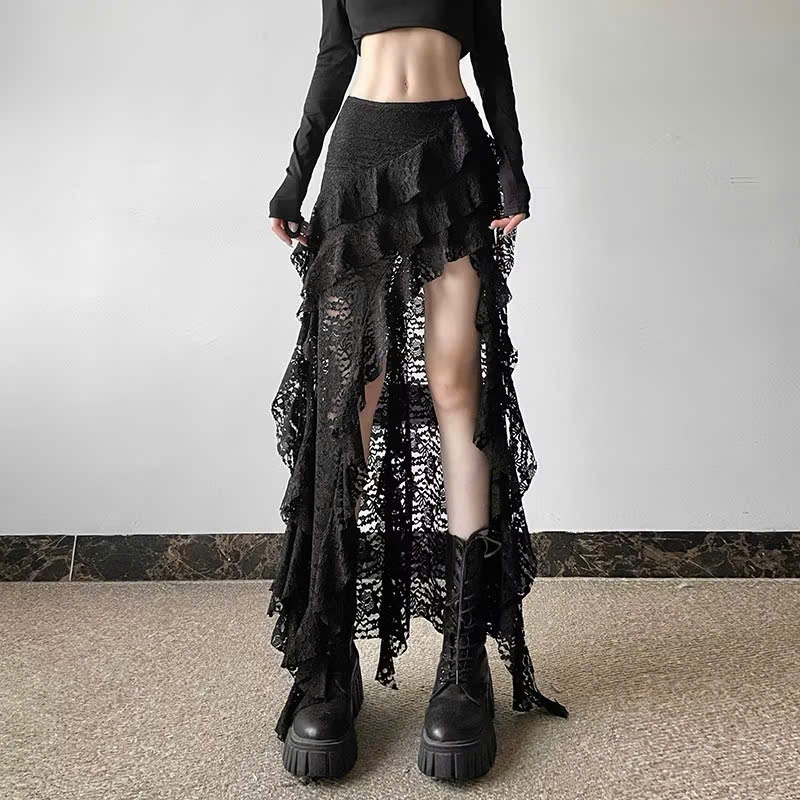 P154 - Chân váy ren xéo tầng trendy phối tua rua cá tính gợi cảm