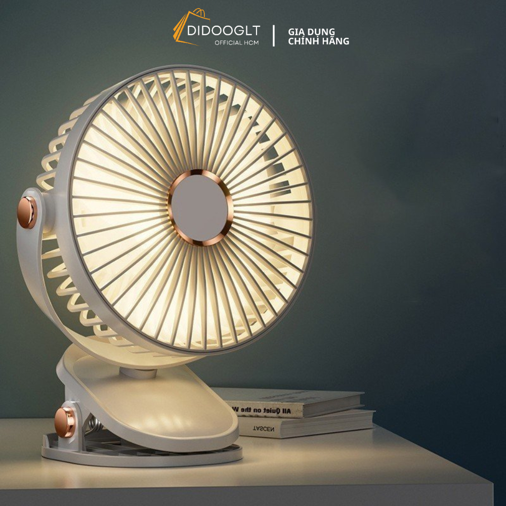 Quạt Kẹp Bàn Xoay 360 Độ Có Đèn Led -Quạt Tích Điện 5 Cấp Độ Gió Dung Lượng 10000 MHA  (DIDOOGLT)