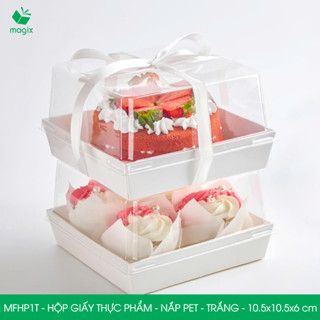  MFHP1T - 10.5x10.5x6 cm - Combo 100 hộp giấy thực phẩm màu trắng nắp Pet hộp vuông đựng thức ăn 