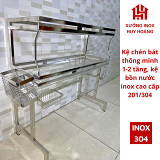 [INOX 304] Kệ chén bát 1-2 tầng inox nguyên khối, kệ bồn rửa chén, kệ inox nhà bếp treo tường, kệ bếp nhiều tầng