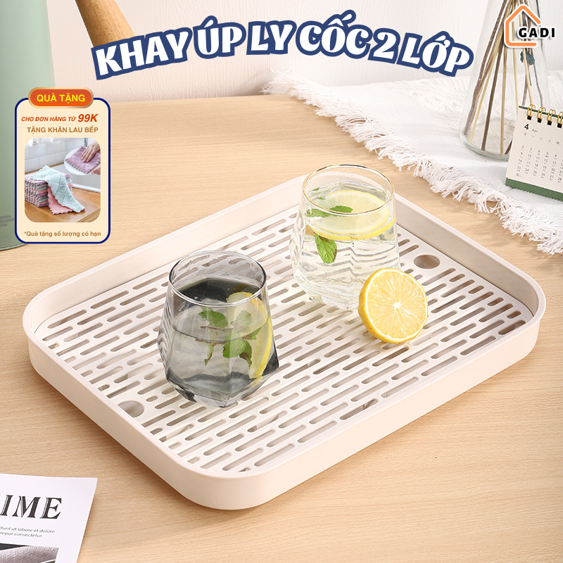 Khay úp ly cốc GADI, khay trà nhựa PP cao cấp 2 lớp chịu nhiệt sử dụng đa năng phong tiện ích cho gia đình