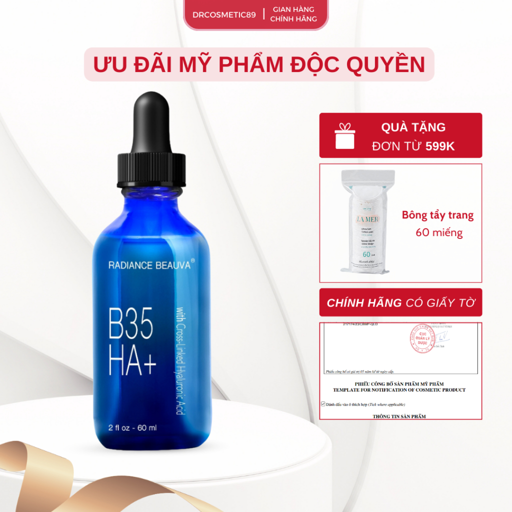 Serum phục hồi dưỡng ẩm liên kết chéo Radiance BEAUVA B35 HA+ cấp ẩm sâu, phục hồi da nhạy cảm