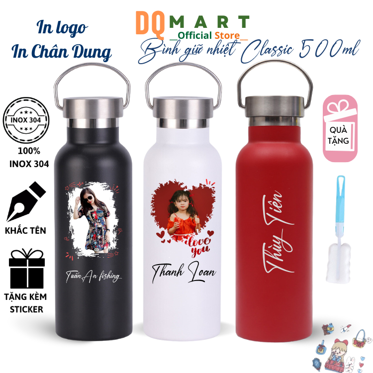 Bình giữ nhiệt Classic Chính hãng DQMART 500ml nắp inox ,inox 304 ,giữ nhiệt 12H tốt ,DQMART cao cấp